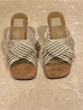 Dolce Vita White Woven Slide Sandals